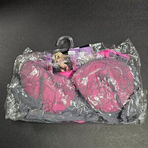 Hers by Herman 36C Pink with grey lacy bra and L pink with grey lacy panties
